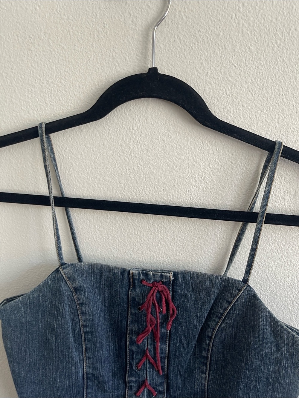 Guess Denim Corset Cami with Red Lace Detail - Blue - Picture 3 of 6